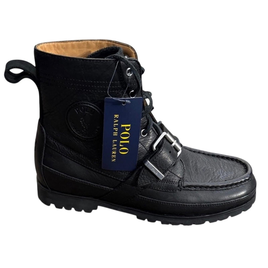 Polo by Ralph Lauren Men's Black Leather Buckle Lace-Up Boot