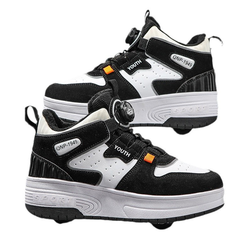 Kids Dual-Wheel Roller Skate Walking Shoes | Mesh-Panel Lace-Up Sneakers