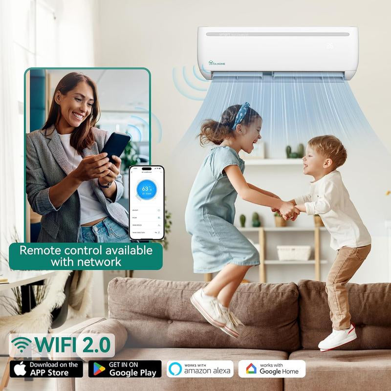 YITAHOME 9000/12000 BTU Mini Split Air Conditioner Heat Pump System, Wifi Enabled, 19/20 SEER2 115V Inverter Ductless AC Cool up to 450/750 Sq. Ft, Compatible with Alexa, Complete Installation Kit, Energy Efficient Cooling & Heating
