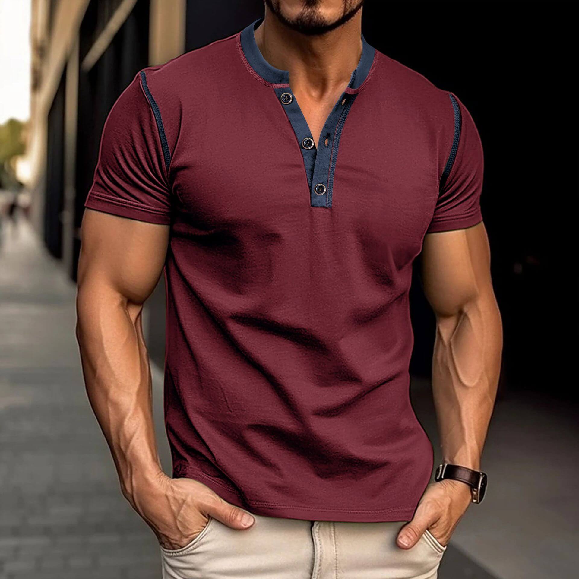 Men's Summer Polo Shirt with Button V-Neck, Short-sleeved