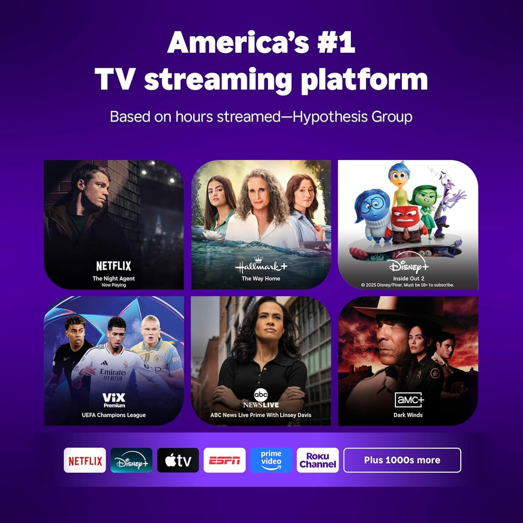 Roku Smart TV 2025 – 43-Inch Select Series, 4K HDR TV – tv with Enhanced Voice Remote – Flat Screen LED Television with Wi-Fi for Streaming Live Local News, Sports, Family Entertainment