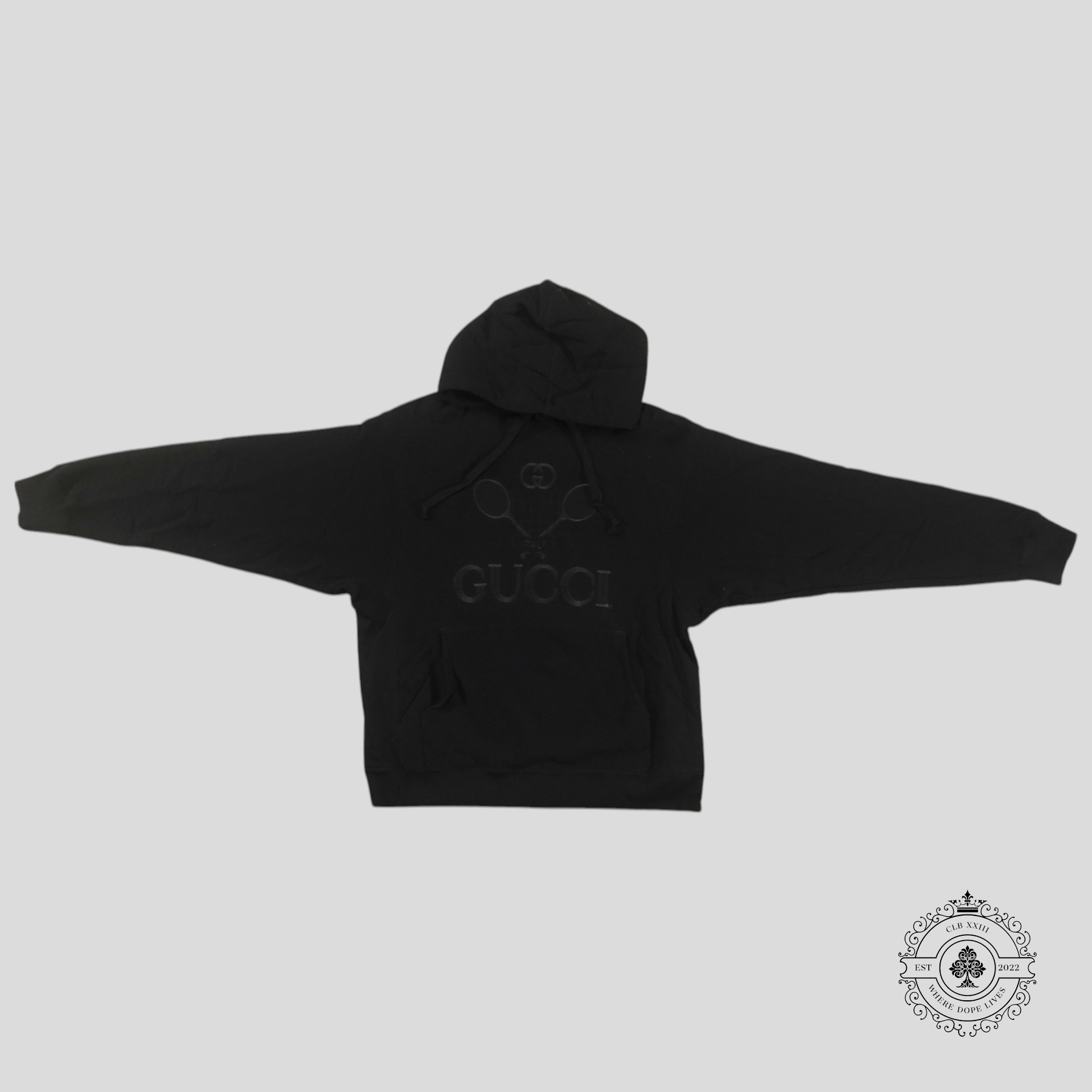 Gucci Embroidered Tennis Logo Hoodie in Black
