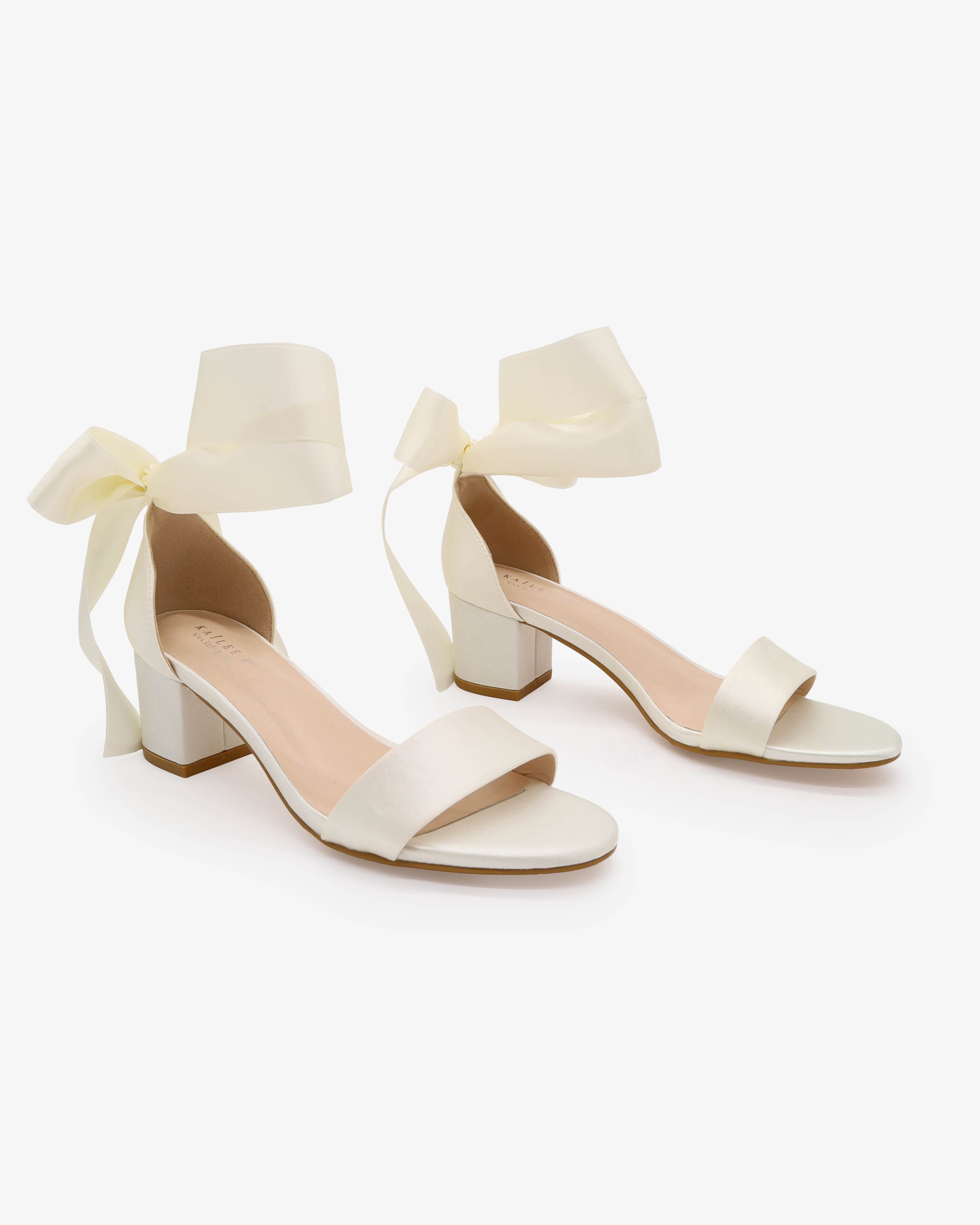 Satin Girls Block Heel Sandal with Wrapped Ribbon Tie