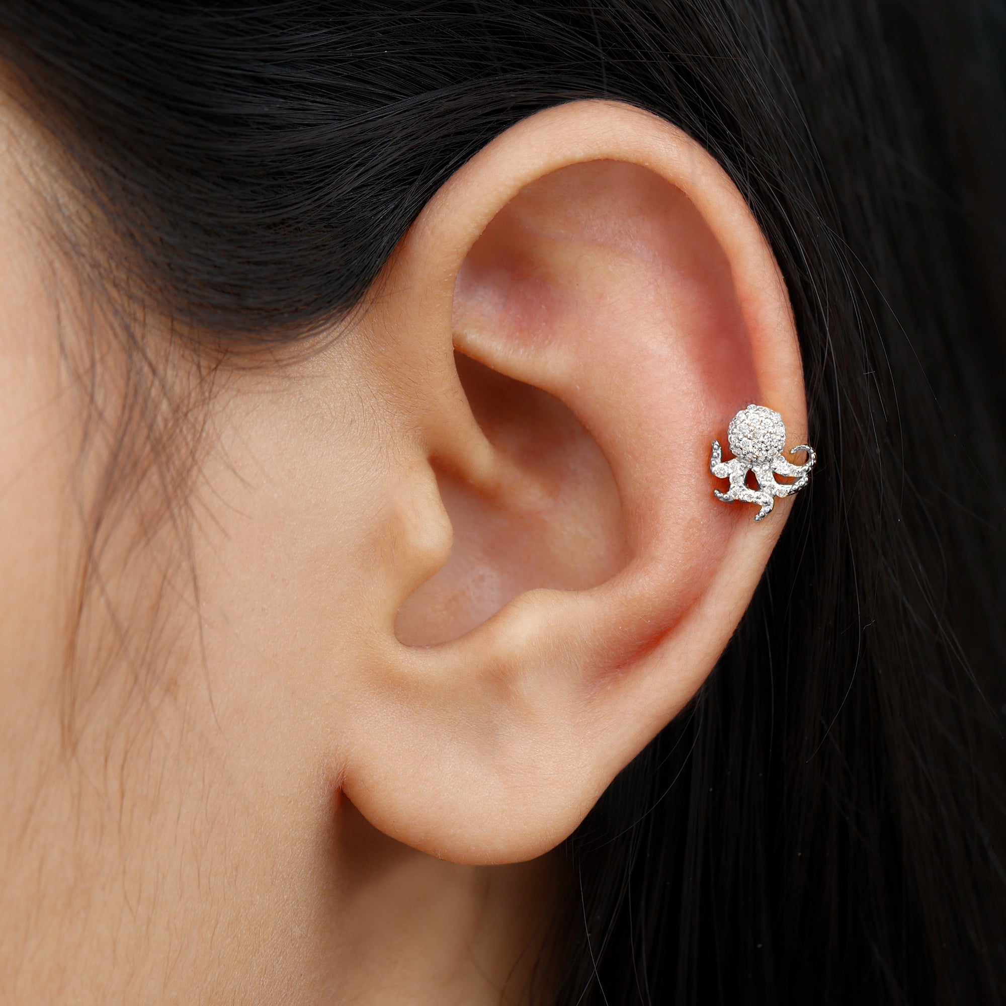 Diamond Octopus Earring with Flat Back