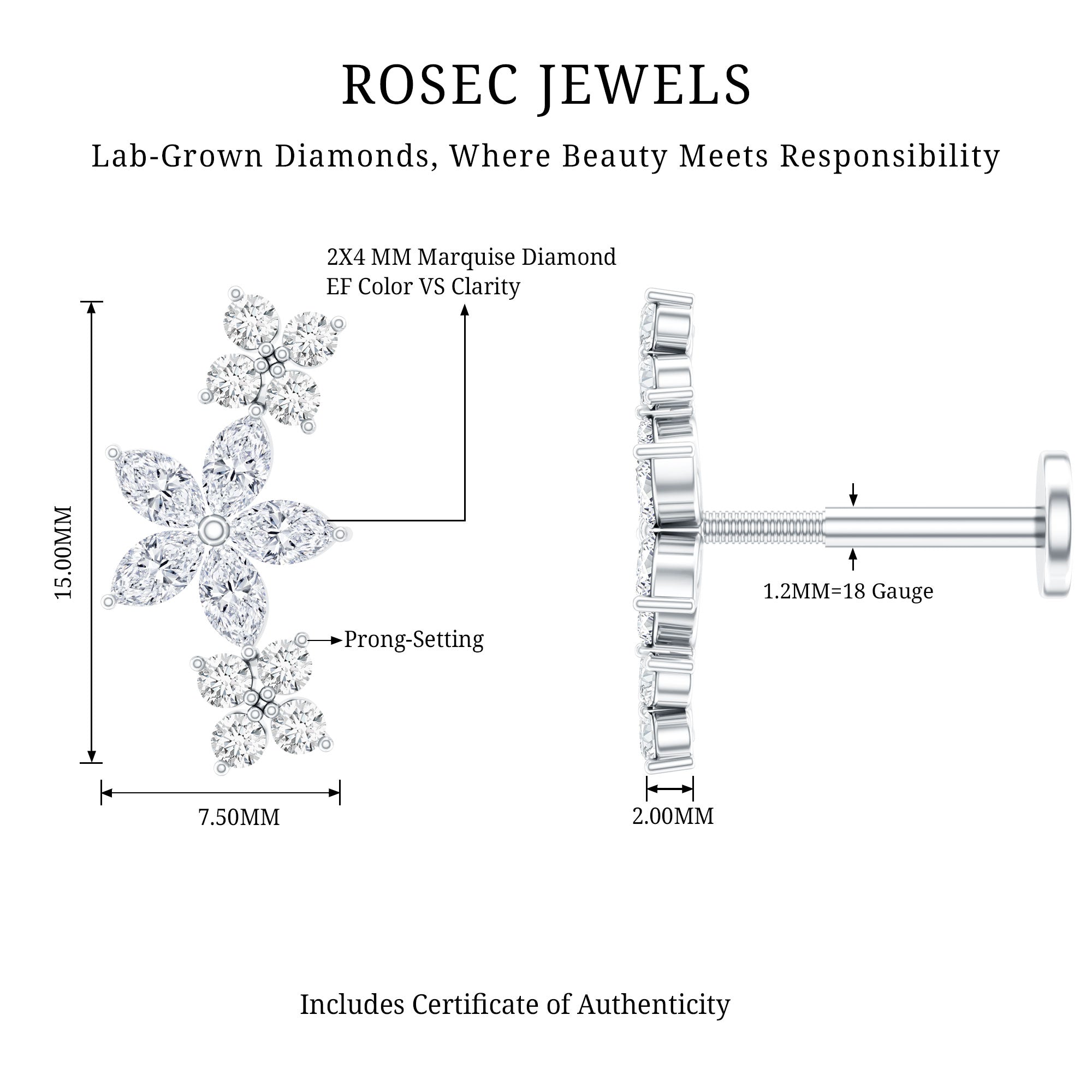 Cartilage Flower Crawler Earring with Diamond