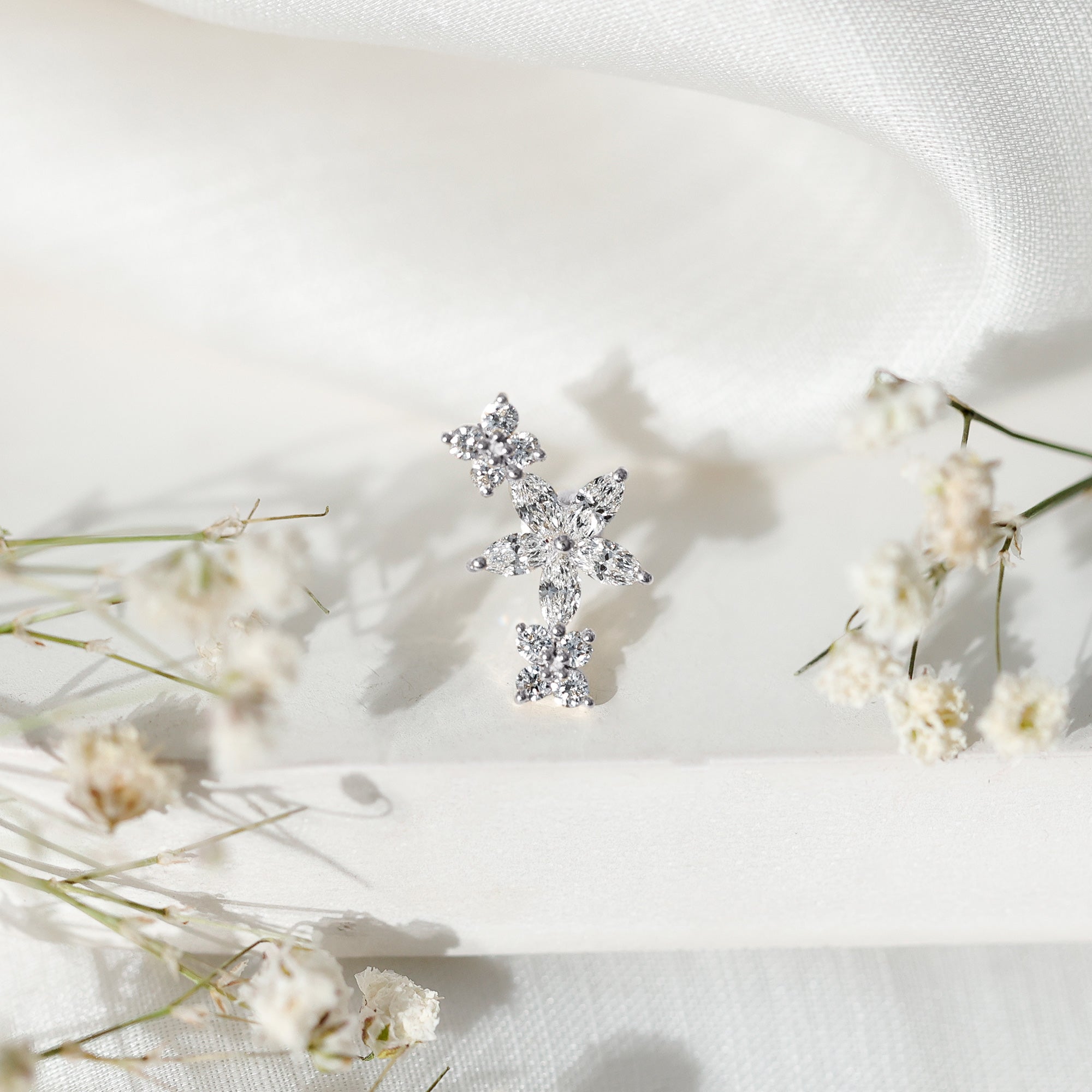 Cartilage Flower Crawler Earring with Diamond