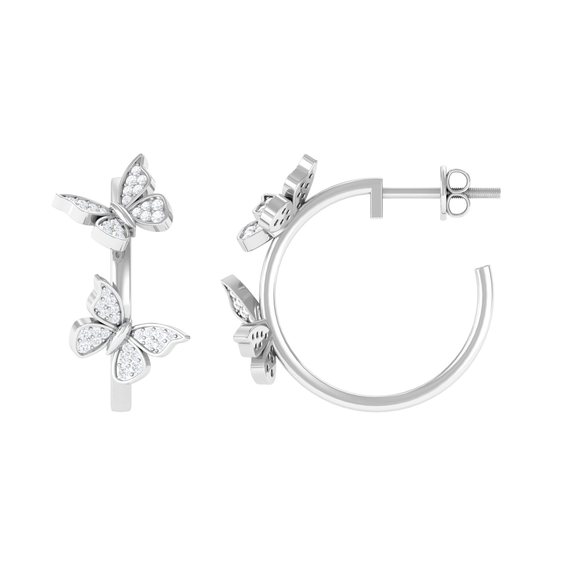 Diamond Butterfly Hoop Earrings