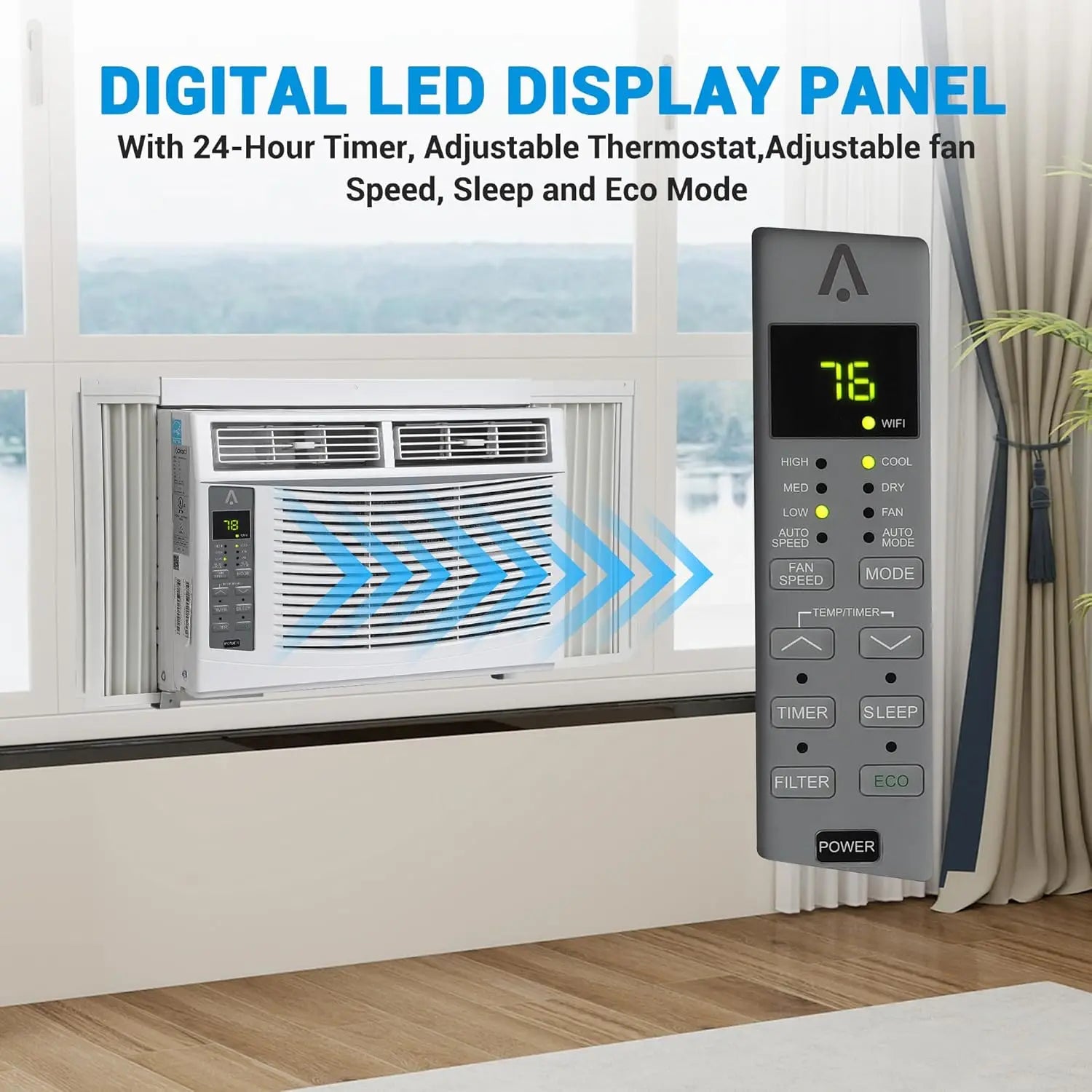 6000 BTU Smart Window Air Conditioner with WiFi - Cools Rooms to 250 Sq Ft, Remote & App Control for Bedroom Office