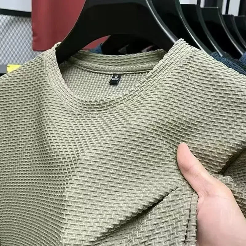 Ice Silk Bamboo Node Men's Short Sleeve T-Shirt Summer Pure Color Elastic Comfortable Cool Feeling Casual Versatile Thin Trendy