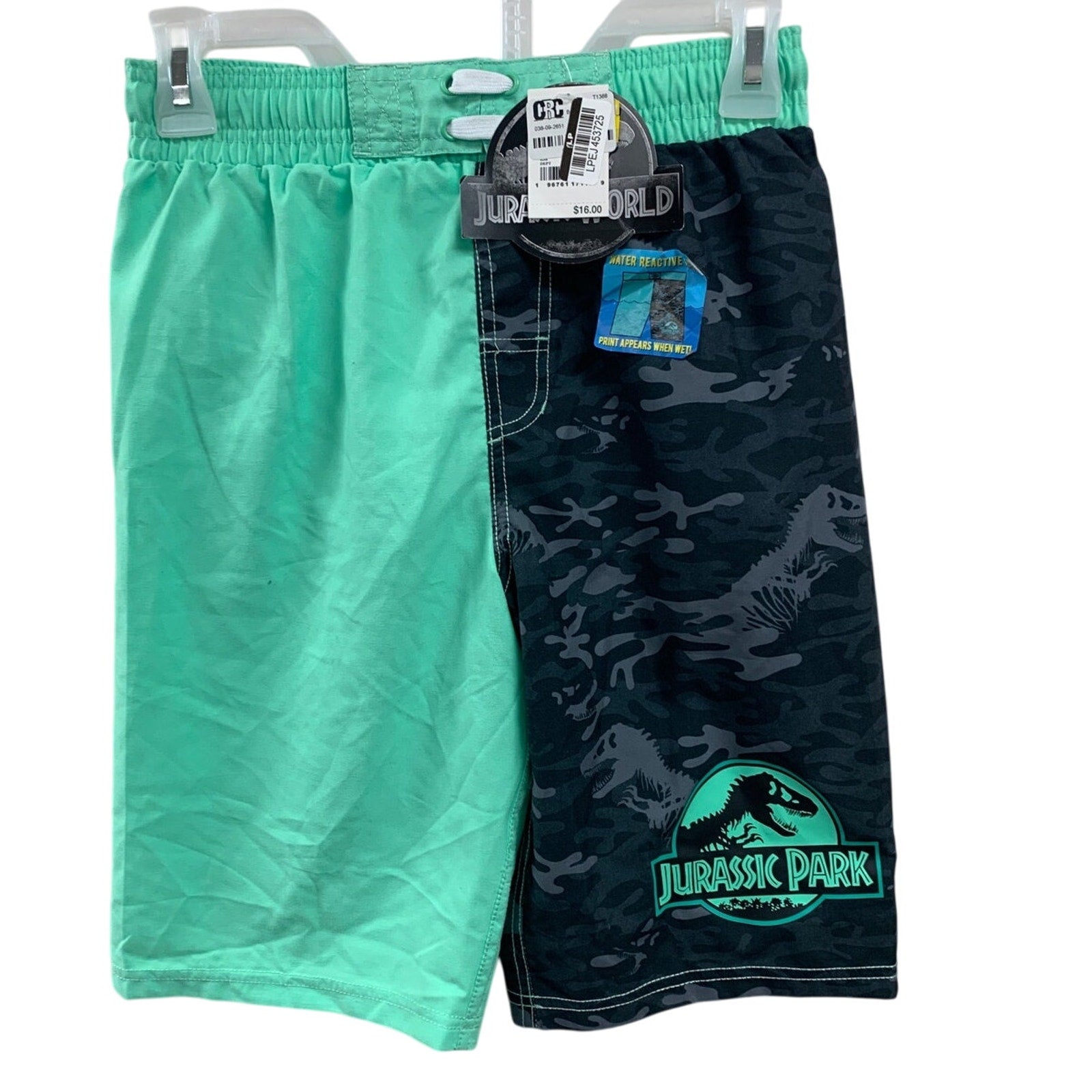 New Jurassic Park Boys Small Webbed Lining UPF 50+ Water Change Swimming Trunks