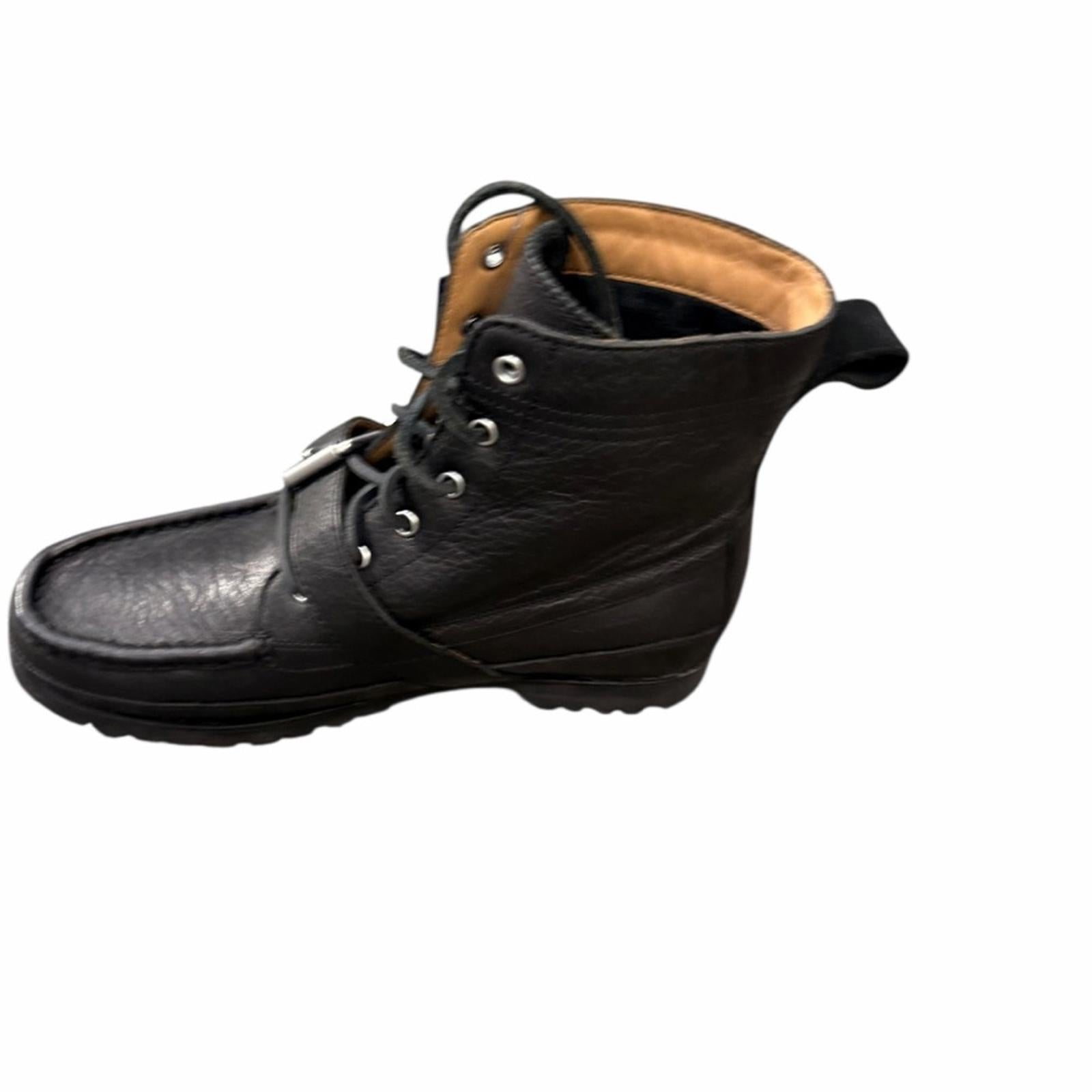 Polo by Ralph Lauren Men's Black Leather Buckle Lace-Up Boot