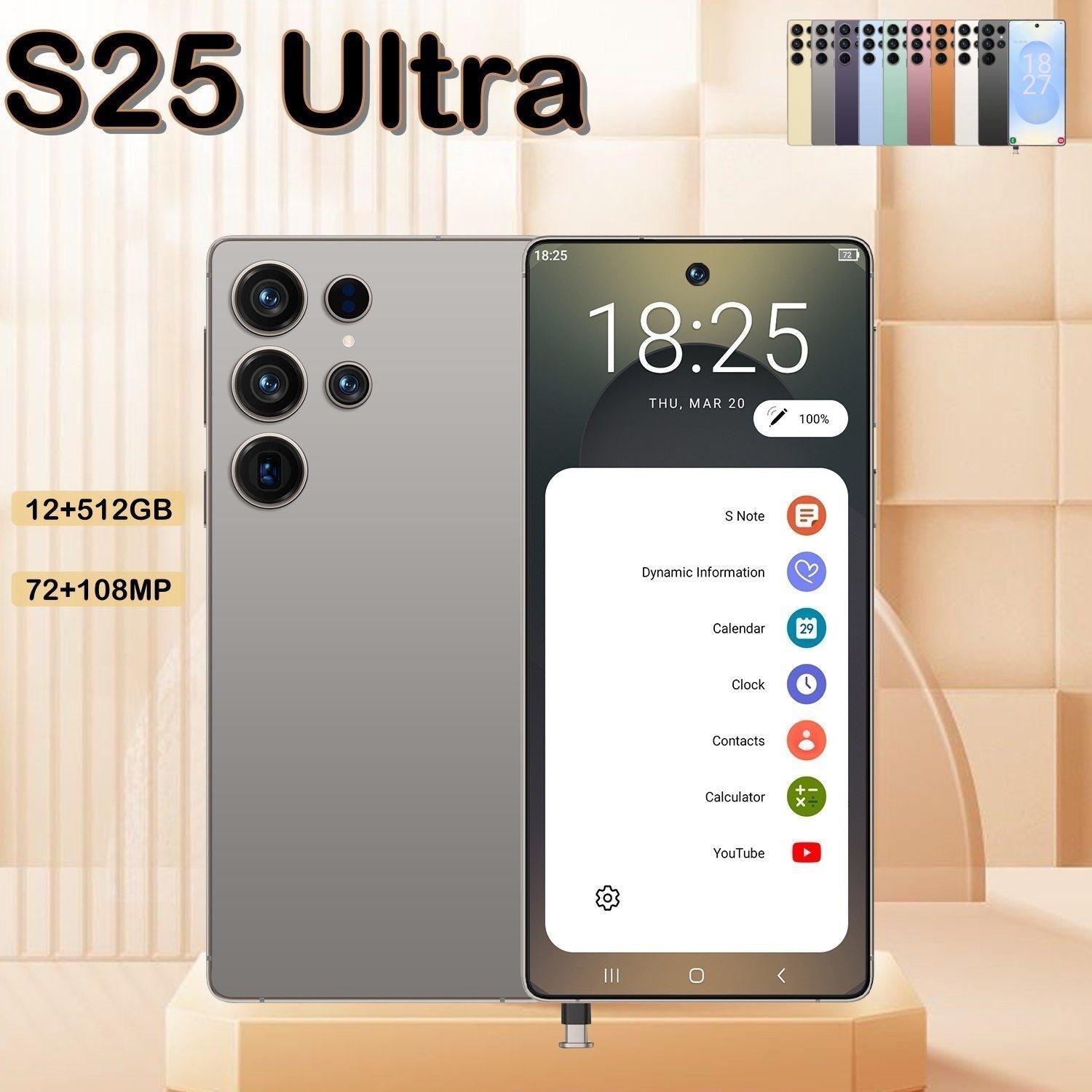 I25 Ultra 5G Smartphone, Unlocked Cell Phone, 6.8" HD Screen Unlocked Phones,  , 6000mAh Battery, Built in Pen, 12+512GB, Android 14, Face ID+Fingerprint Lock