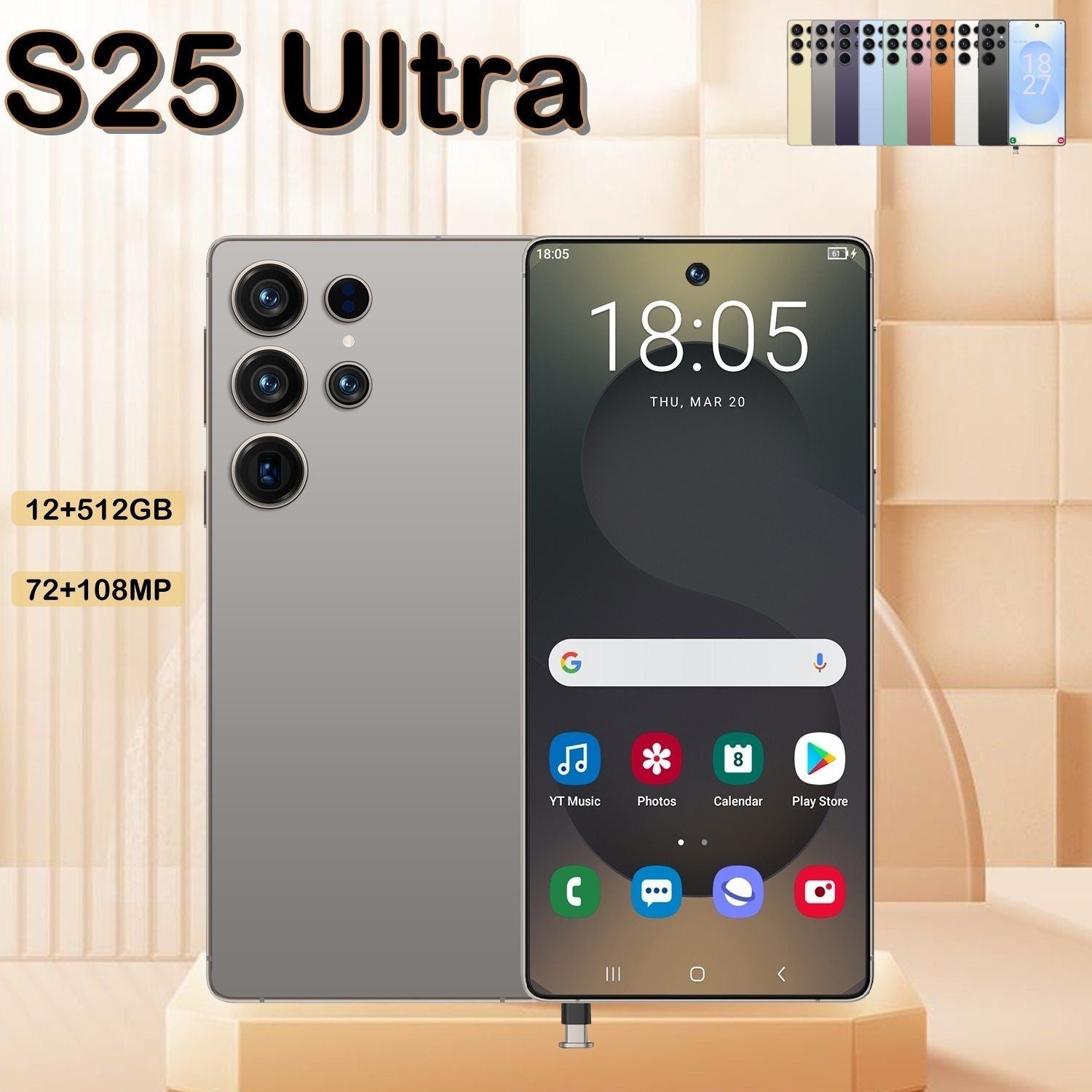 I25 Ultra 5G Smartphone, Unlocked Cell Phone, 6.8" HD Screen Unlocked Phones,  , 6000mAh Battery, Built in Pen, 12+512GB, Android 14, Face ID+Fingerprint Lock
