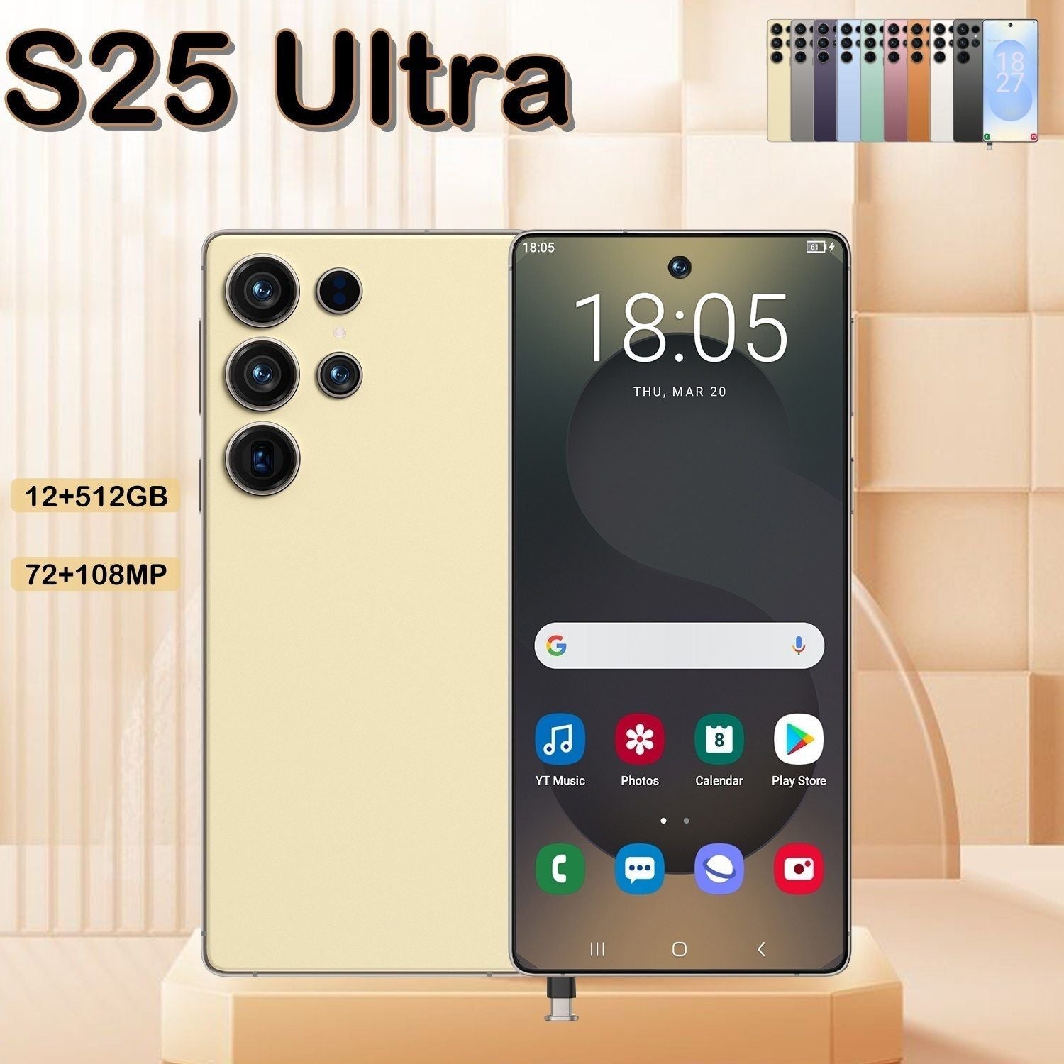 I25 Ultra 5G Smartphone, Unlocked Cell Phone, 6.8" HD Screen Unlocked Phones,  , 6000mAh Battery, Built in Pen, 12+512GB, Android 14, Face ID+Fingerprint Lock