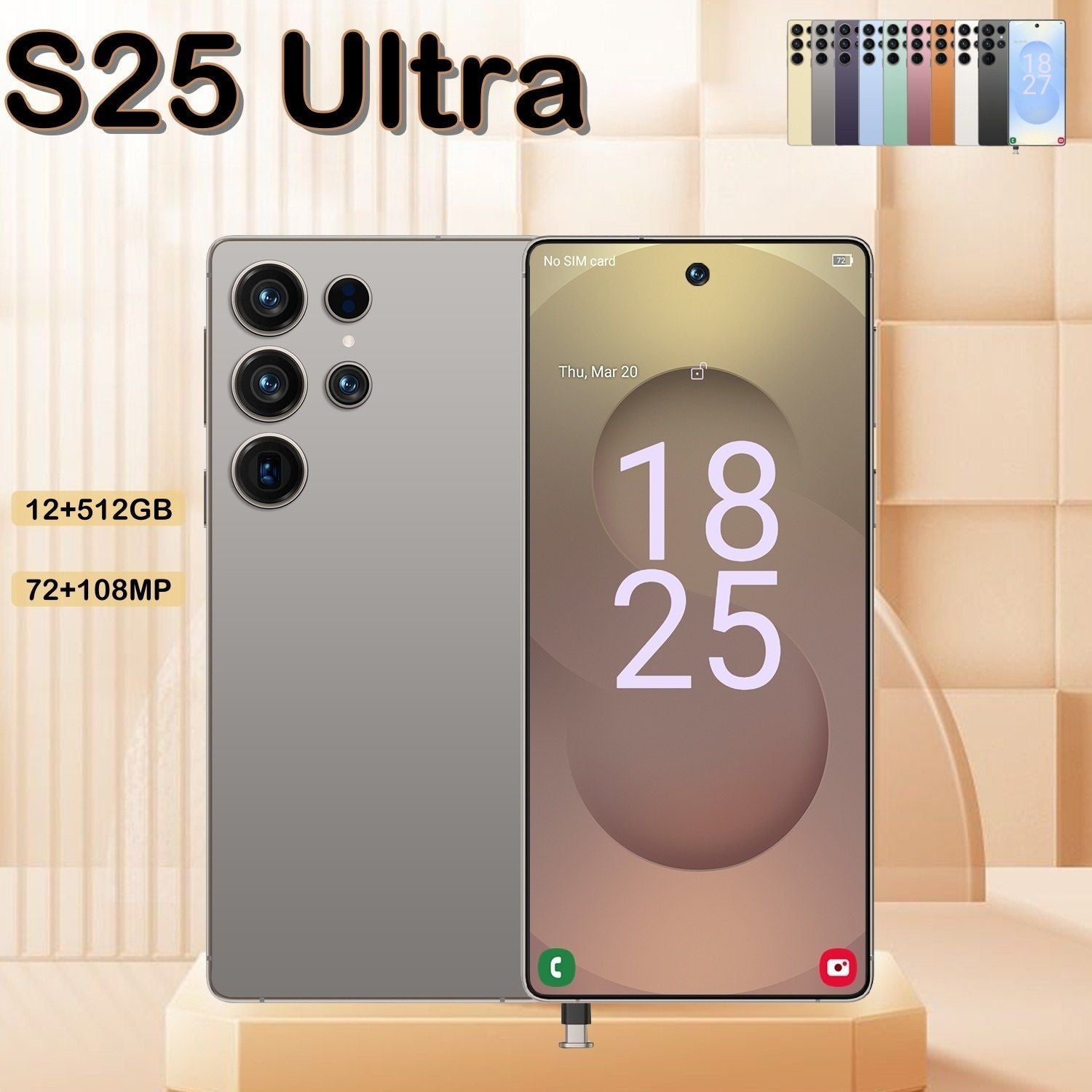 I25 Ultra 5G Smartphone, Unlocked Cell Phone, 6.8" HD Screen Unlocked Phones,  , 6000mAh Battery, Built in Pen, 12+512GB, Android 14, Face ID+Fingerprint Lock