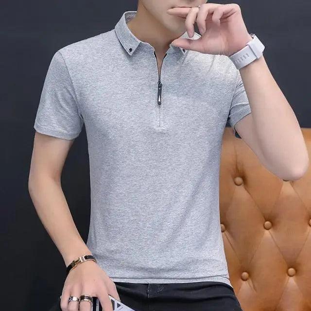 New Modern Summer Casual Polo Shirt Men Short Sleeve Turn Down Collar Elegant Slim Fit Solid Color Polo Shirt For Men Plus Size Men's Short Sleeve Cotton Pique Polo Shirt in Regular Fit