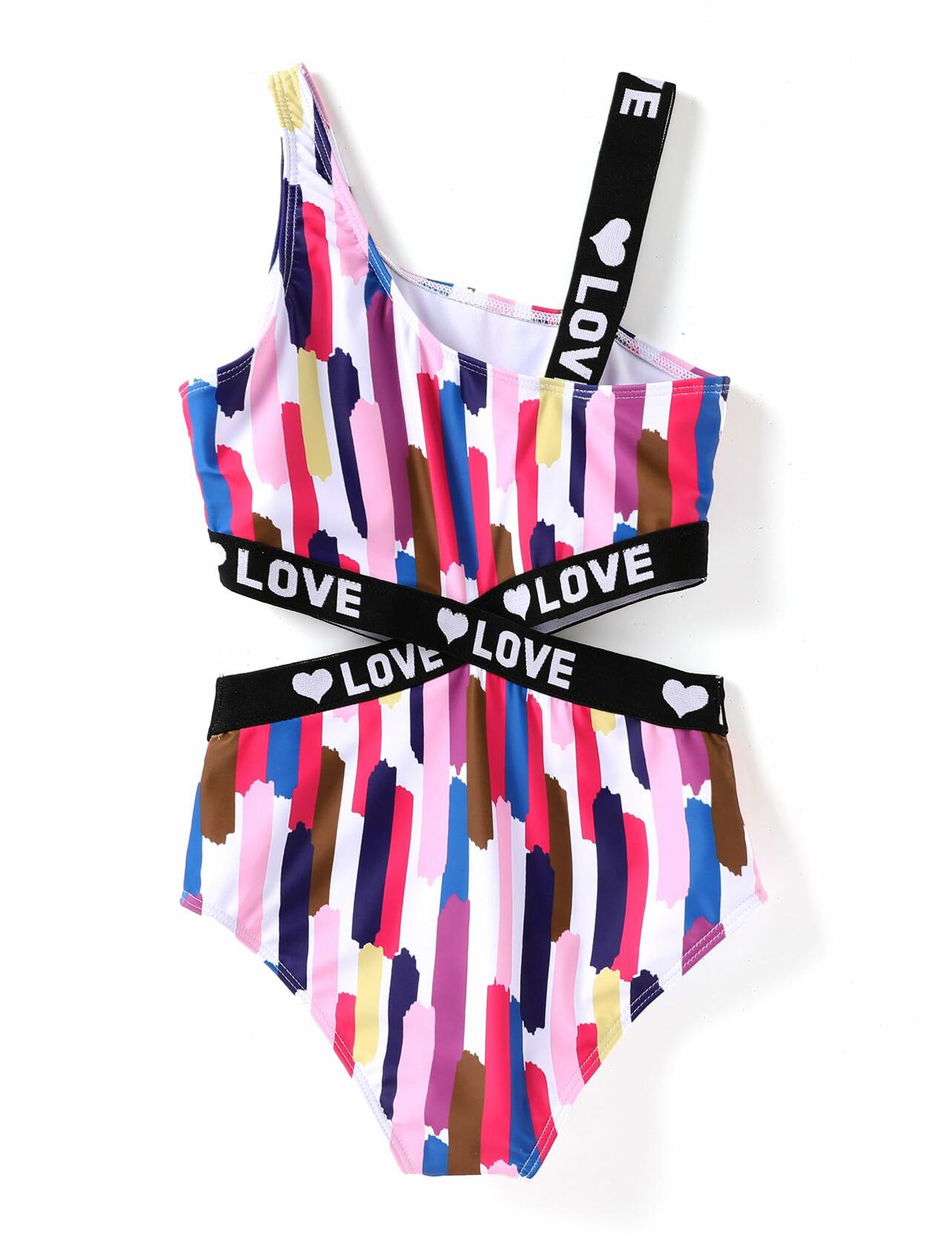 PATPAT Girls One Piece Swimsuit Monokini Colored Stripes Size 11-12 Years