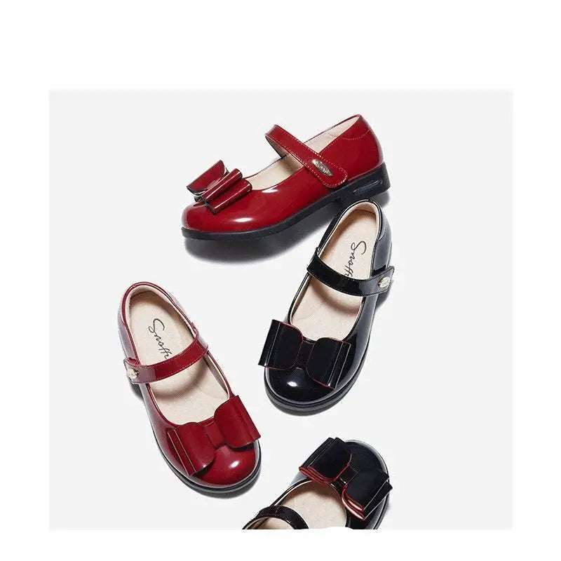 Red Bow Patent Leather Girl Shoes Princess