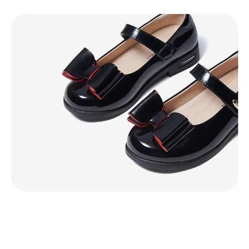 Red Bow Patent Leather Girl Shoes Princess