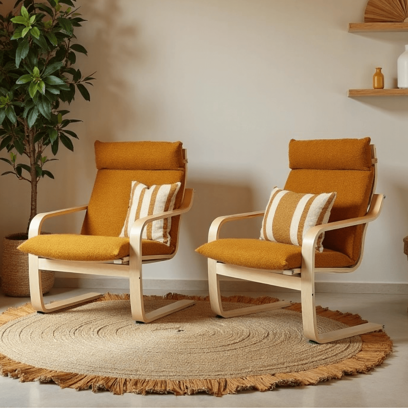 Bouclé Cinnamon Poäng Slipcovers – Compatible with IKEA Poäng Chair & Footstool